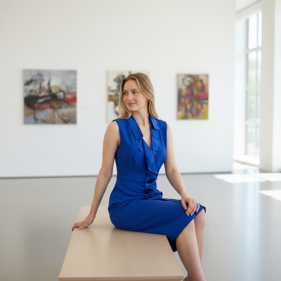 TAHARI LAGOON BLUE LILLY SPRING SUMMER DRESS US SZ 4 NWT - Picture 3 of 7